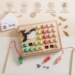 Montessori interactive Wooden Fishing Alphabet Toy
